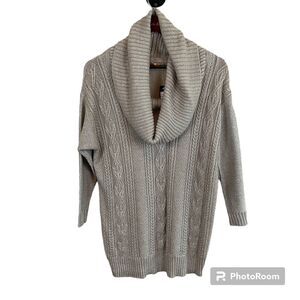 New Belldini Women Taupe Silver Sweater Sz 1X Cowl Neck Ribbed Christmas Top T3